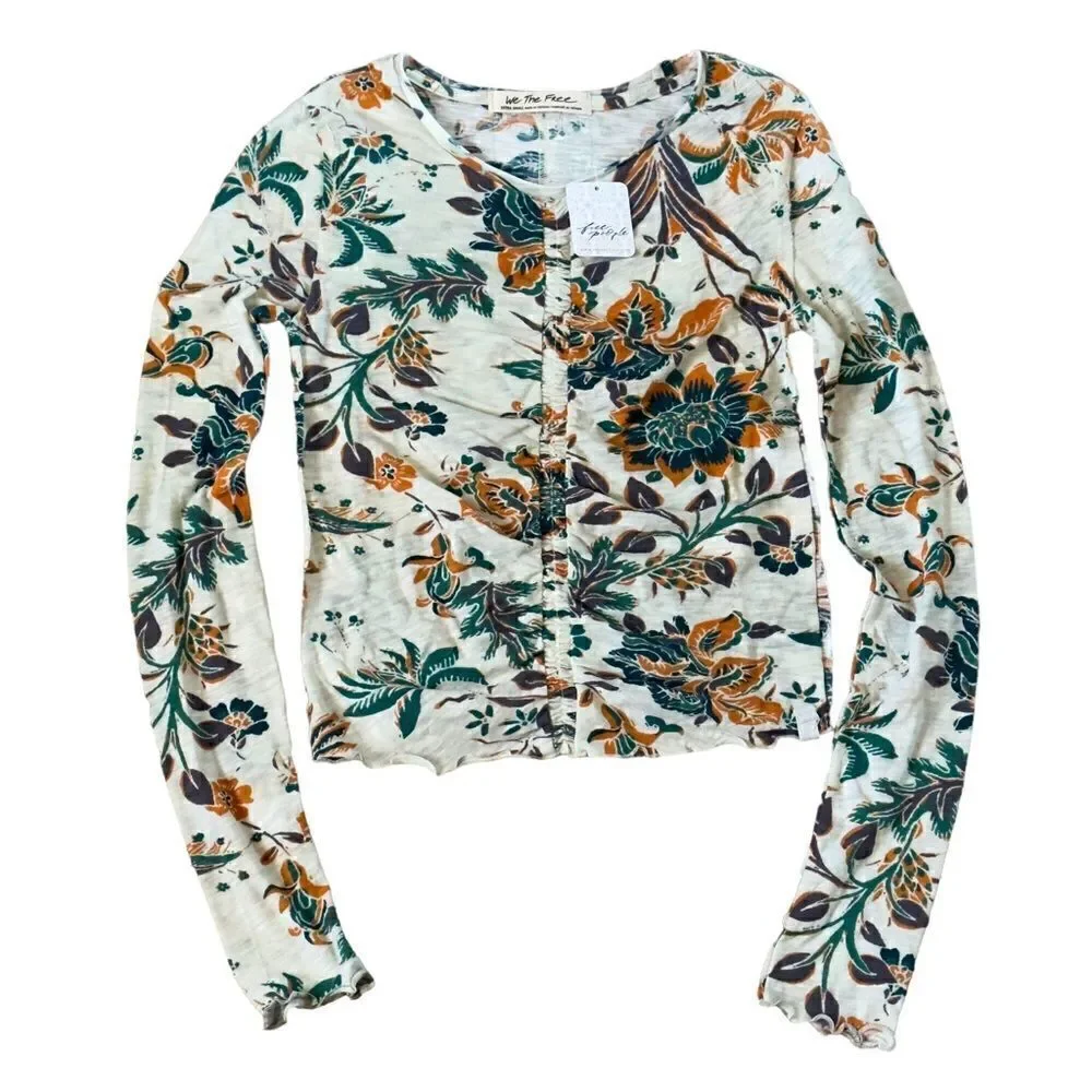 We The Free Free People Dreamed of You Floral Ruched Long Sleeve Top XSMALL NWT